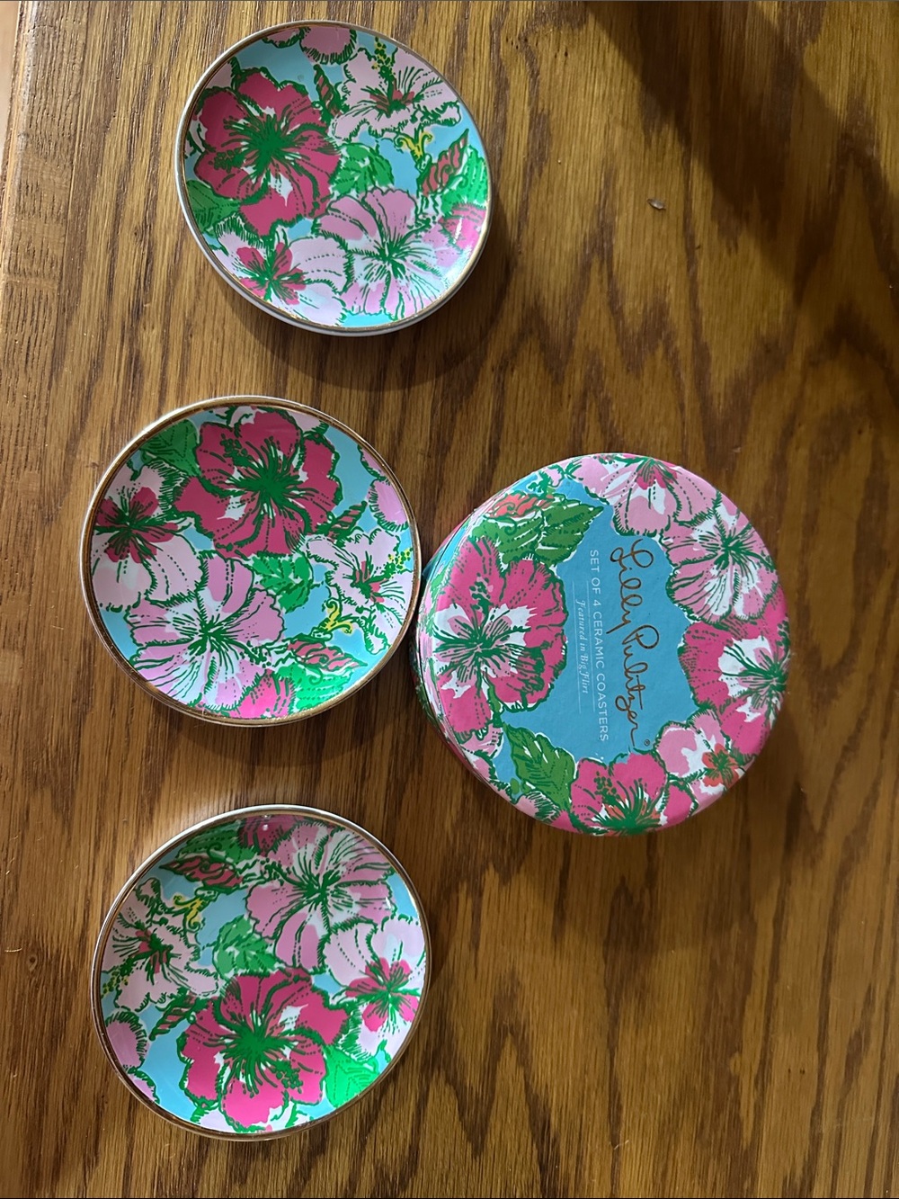 Lilly Pulitzer Bright Floral Ceramic Coaster Set in Pink, Green & Blue